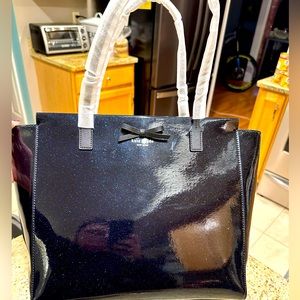 Kate Spade Mavis Street Taden vinyl tote DARK BLUE sparkle
